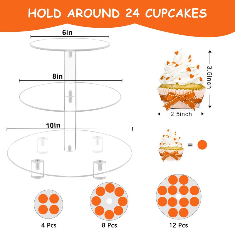 LoveDisplay Cupcake Stand, 3 Tier Cupcake Stand for 24 Cupcakes, Cupcake Tower Stand, Acrylic Cupcake Holder, Clear Dessert Stands for Party, Wedding, Birthday, Baby Shower - Image 3